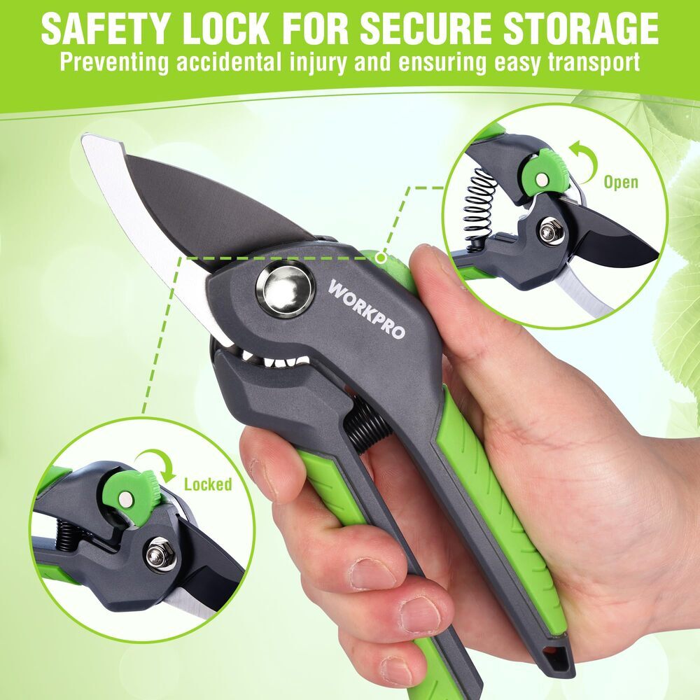 WORKPRO 8.5" Heavy Duty Bypass Pruning Shears - Labor Saving Garden Scissors New