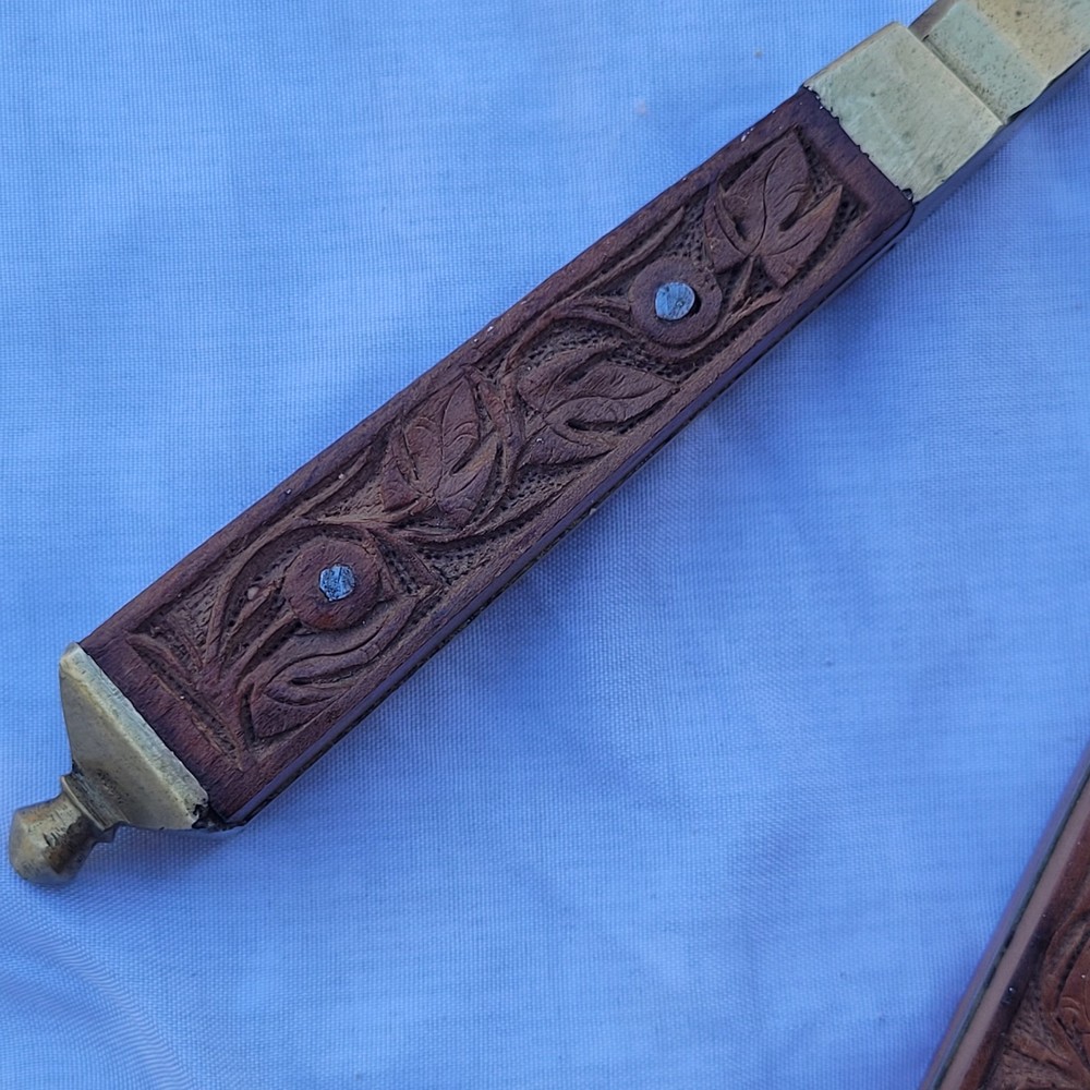 Vintage Solid Brass Ornate Carved Wooden Handle Nutcracker