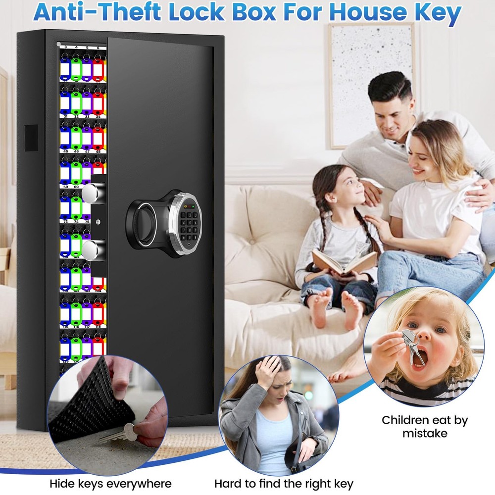 254 Keys Digital Key Lock Box Wall Mount with Code, Heavy Duty Anti-Theft Key...