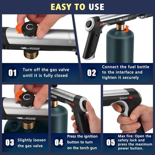 Powerful Propane Torch Gun,Kitchen Cooking Torch With One-Touch Max Fire, Cha...