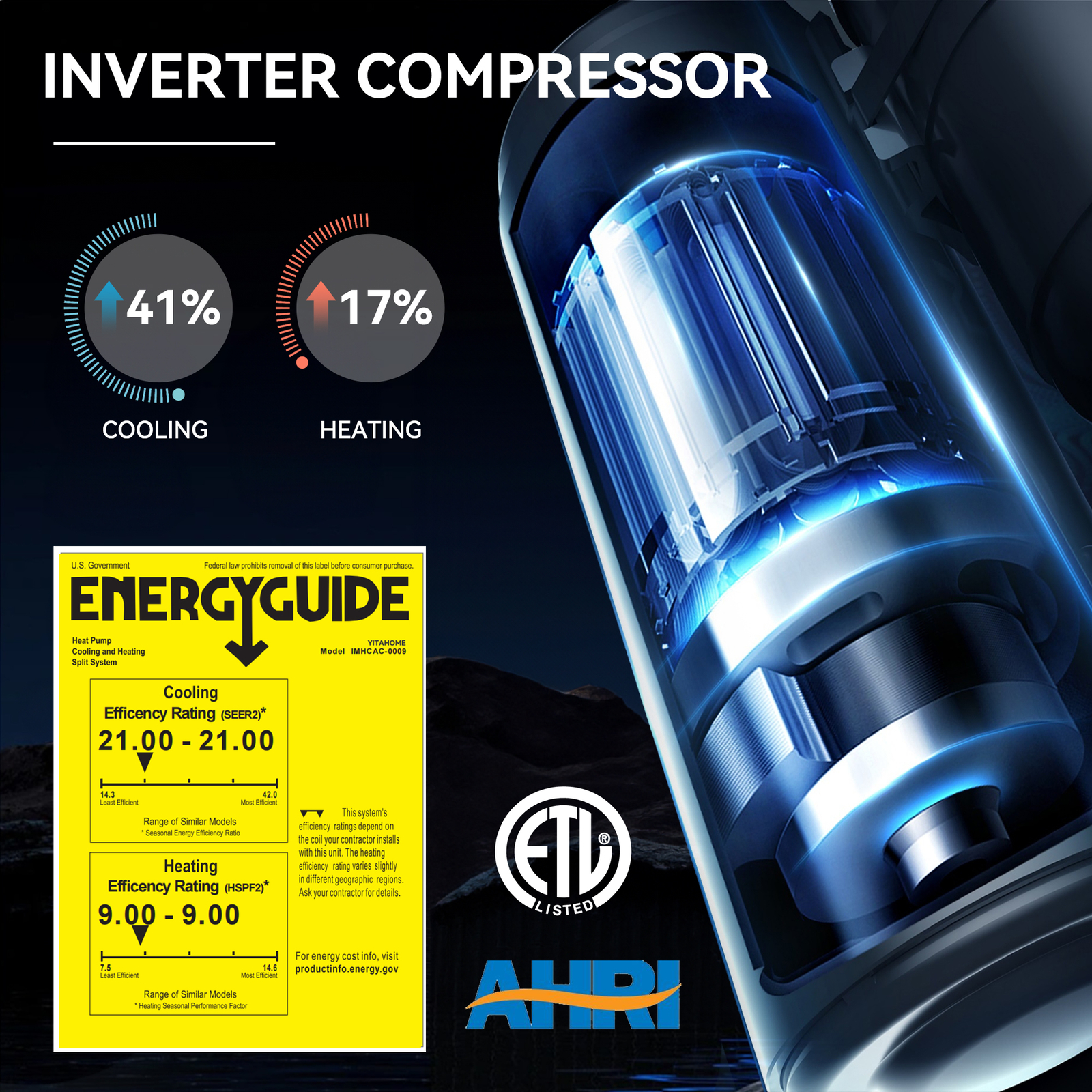18000 BTU Mini Split Air Conditioner Heat Pump System 208-230V Ductless AC Cool