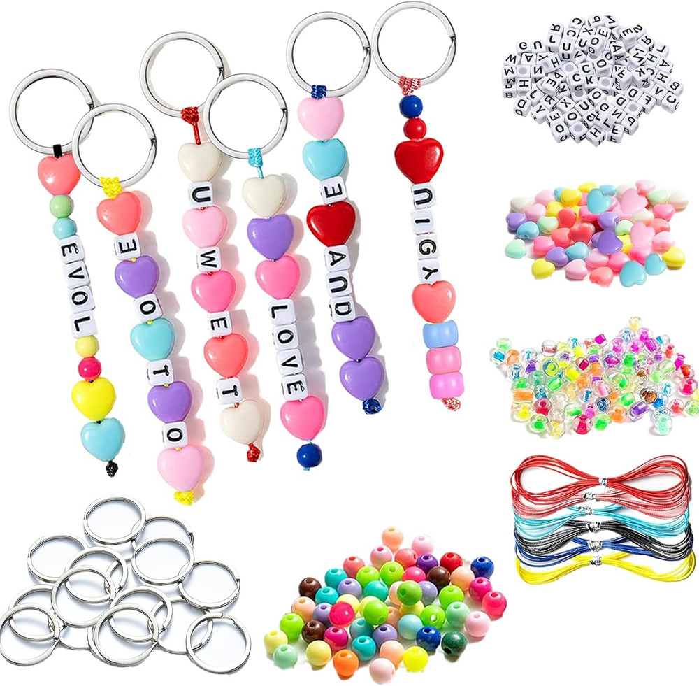 285 Pcs DIY Bead Keychain Making Kit, Beadable Keychains Kit Supplies Key Chain