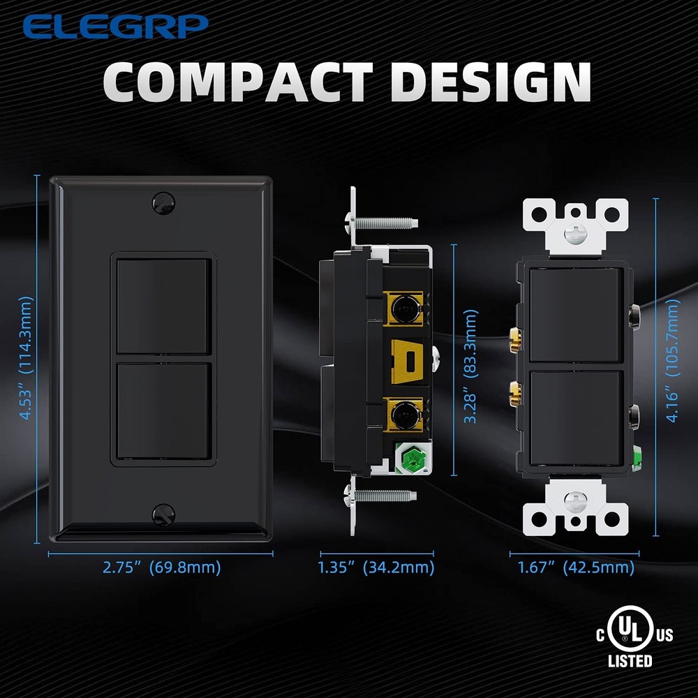 Decorator Double Rocker Light Switch Two Single Pole Electrical Paddle Black