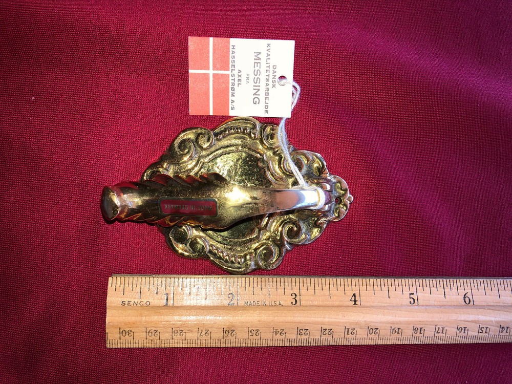 VTG Danish Solid Brass Door Knocker NOS Small ELEGANT SCROLL DESIGN DENMARK 4IN