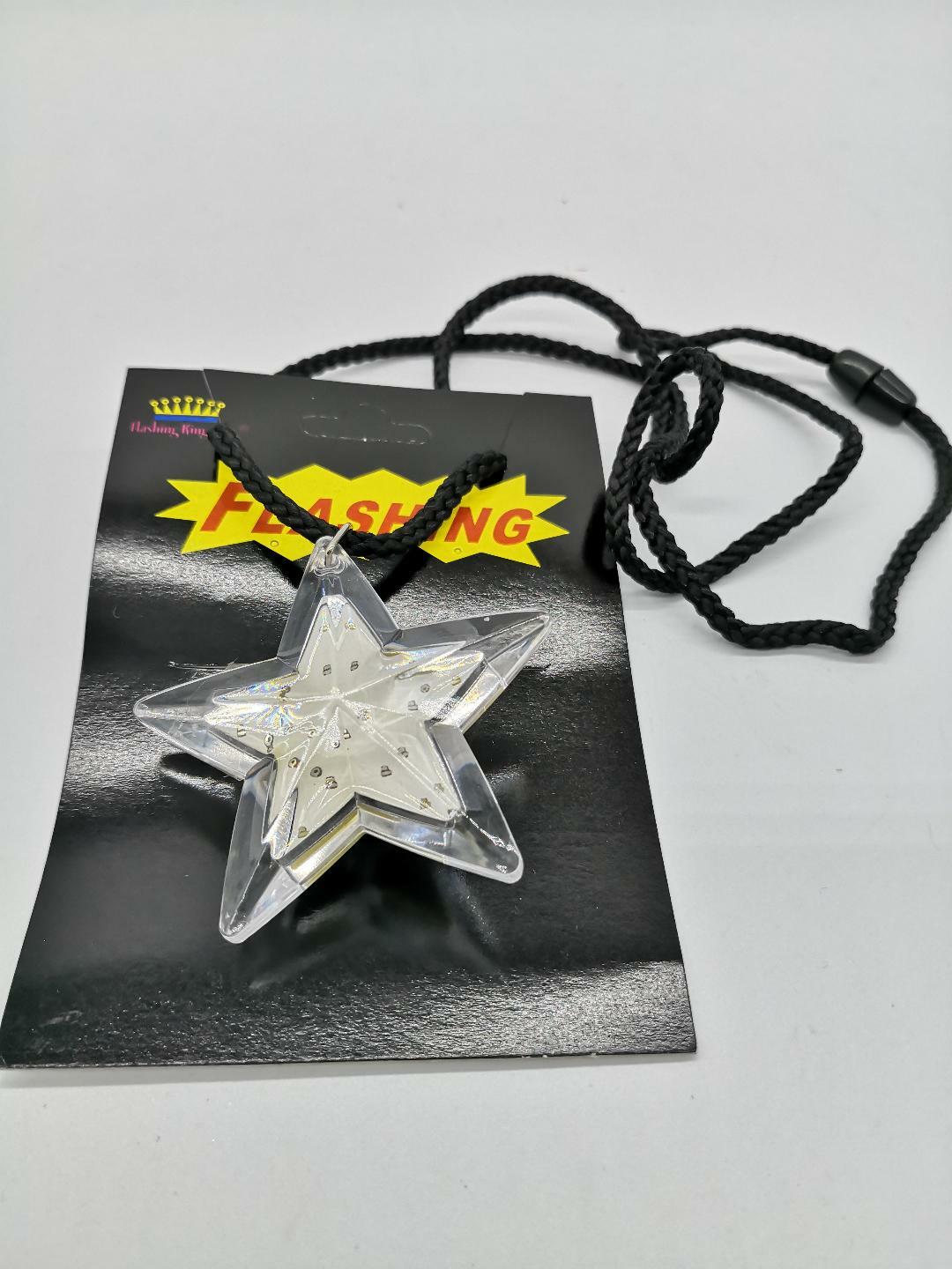 Flashing Blue LED Light Clear Star Necklace Light-Up Blinking Pendant Safe US