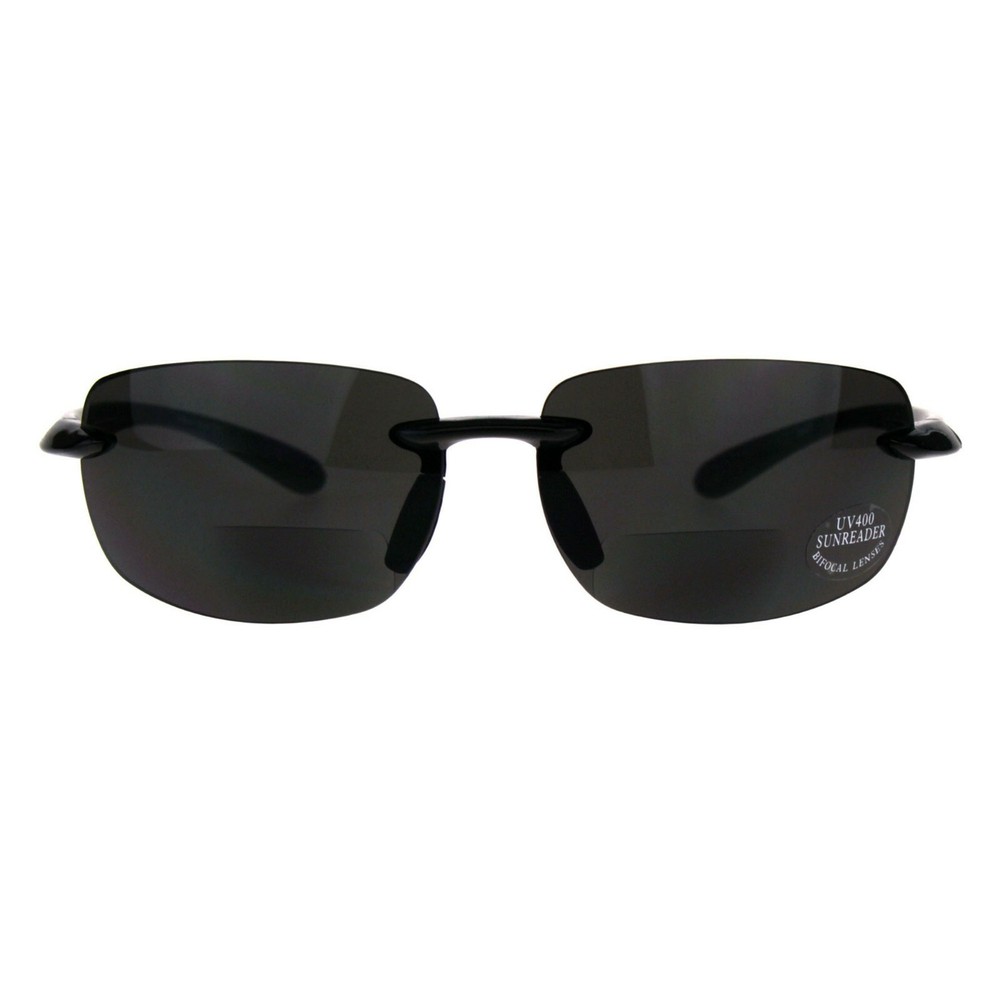 Bifocal Reading Sunglasses Men's Light Weight Rimless Rectangular Reader