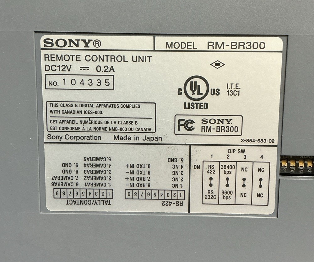 Sony Remote Control Unit | RM-BR300 | No Power Supply