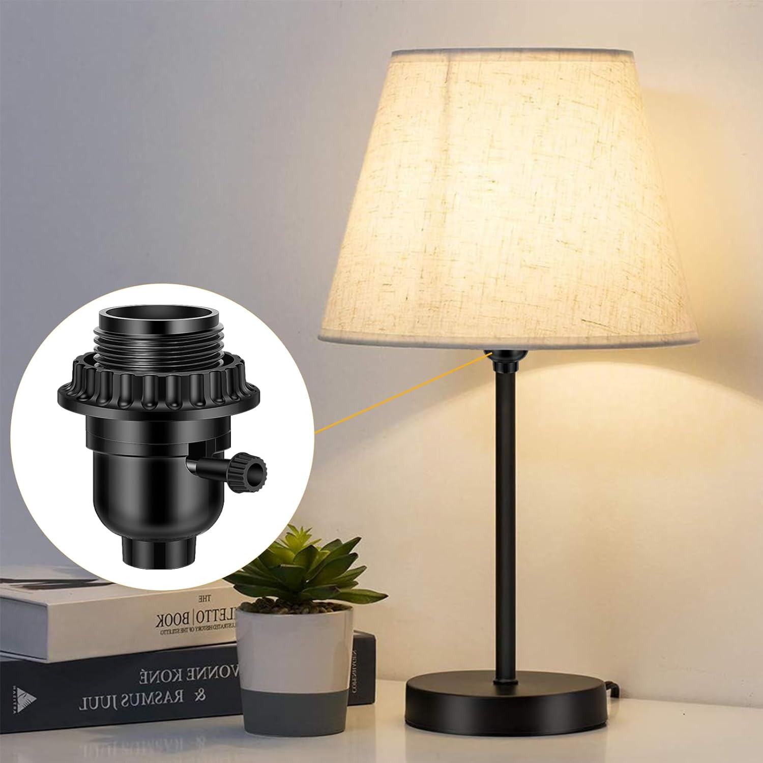 UL Listed E26 Light Socket, Threaded Lamp Socket Replacement with On/Off Switch