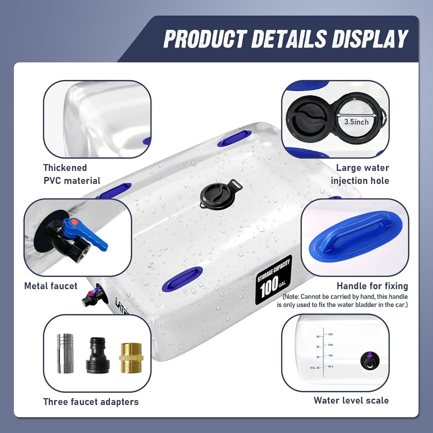 Water Storage Bladder, 100 Gallon Portable Water Tank, Collapsible Water Storage