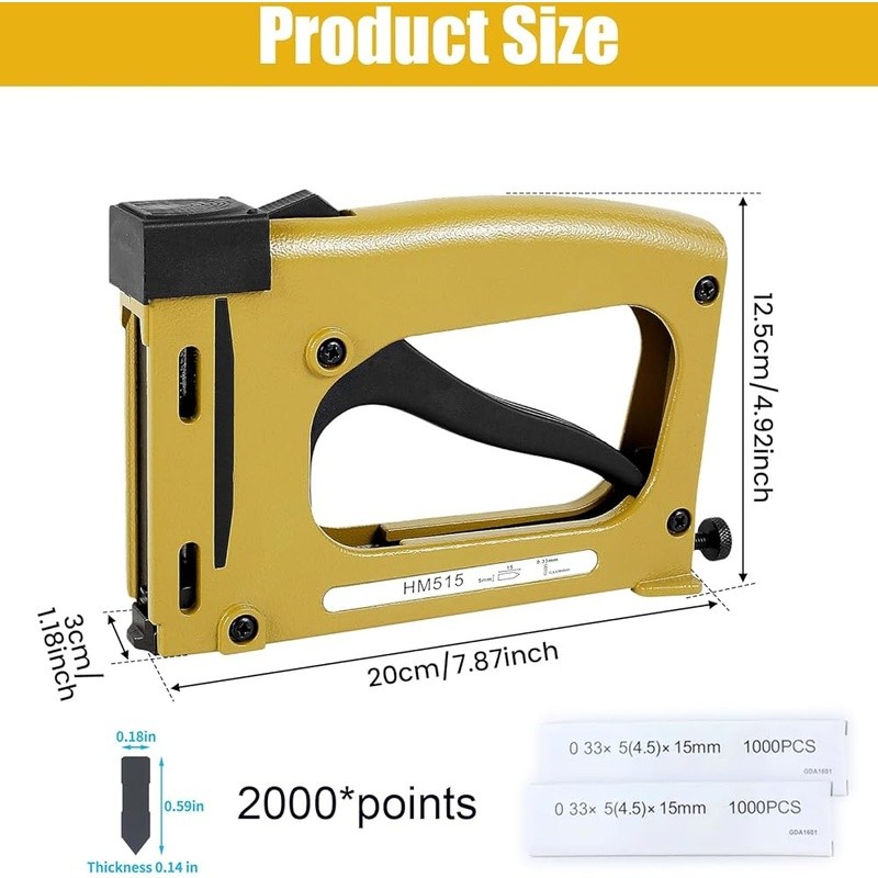 Manual Frame Stapler Tools W/ 2000 Nails Adjustable Depth Aluminum Alloy New
