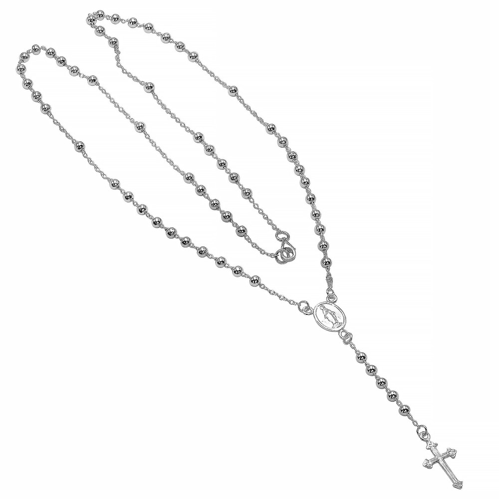 925 Solid Pure Sterling Silver Rosary Cross Virgin Mary Prayer Necklace 19 in