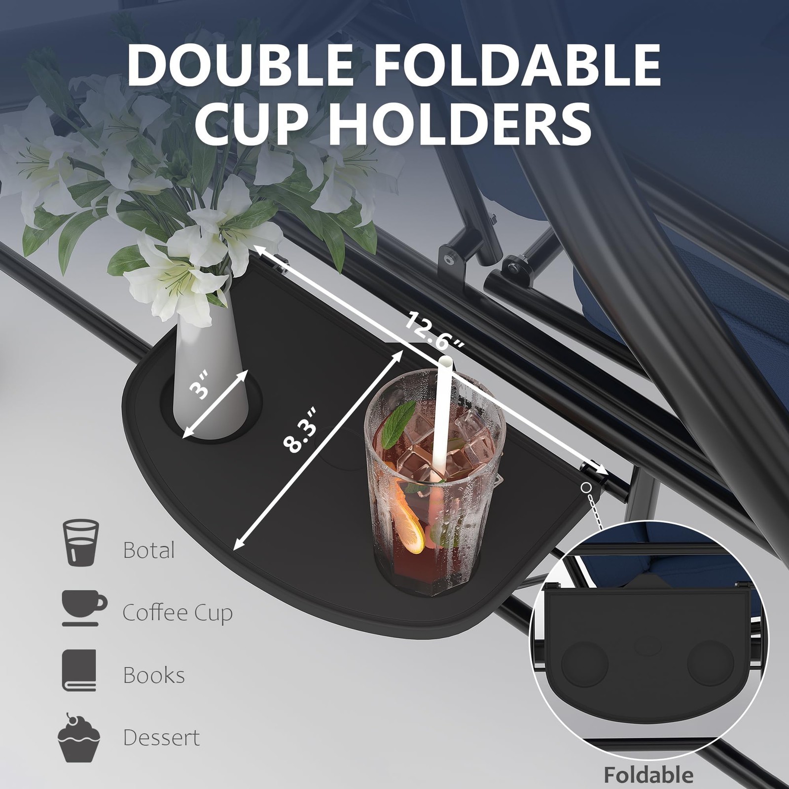 Outdoor Porch Swing with Adjustable Canopy 3-Seat Garden Patio Swing Chair