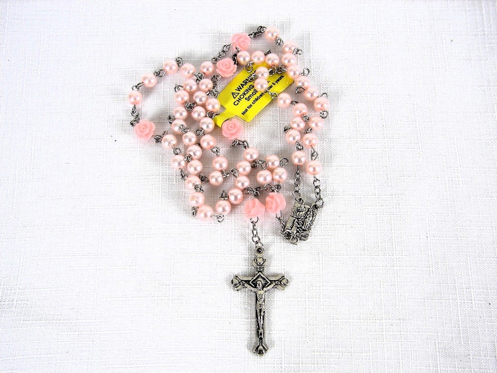 Catholic Rosary Purple Pink Flower Beads NWT