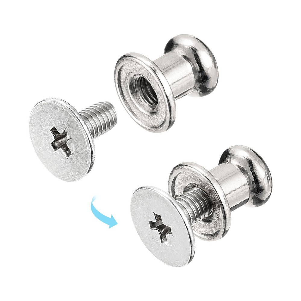 6mm Ball Head Stud Rivets Screw Back, 20Pack Round Head Button, Silver Tone