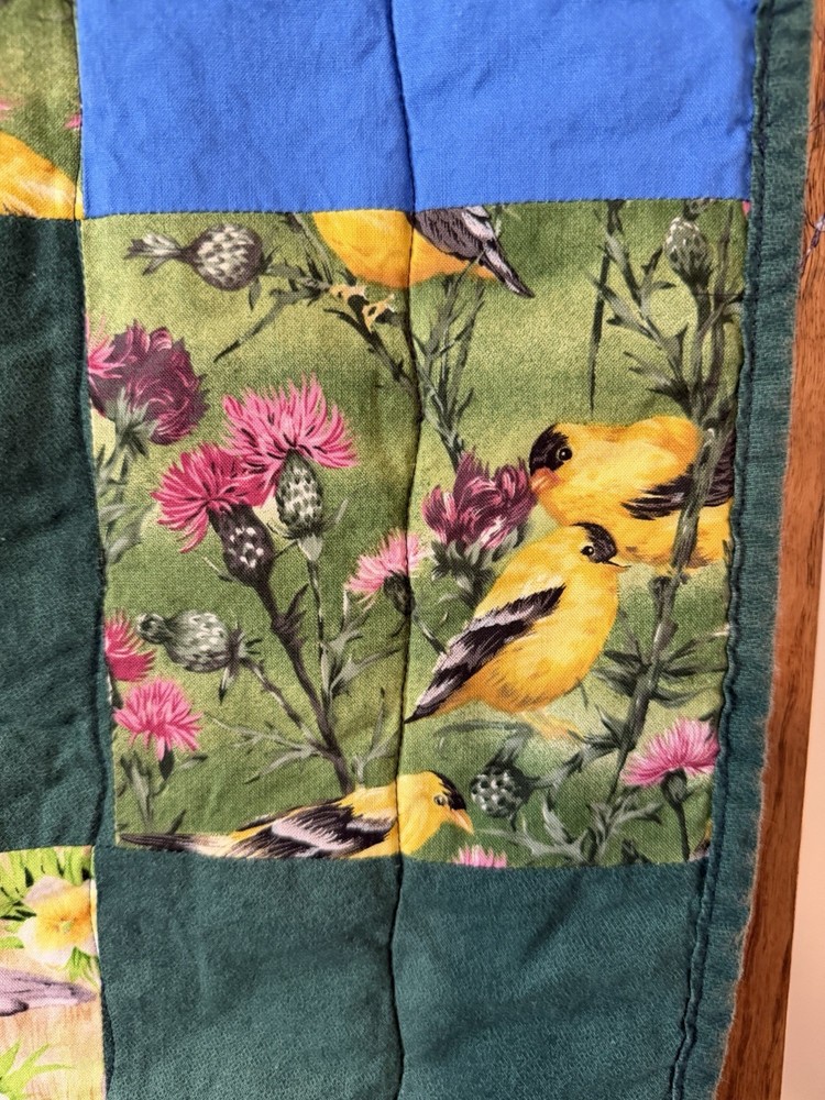 Patchwork Quilt Throw Blanket Handmade Signed Multicolor Reversible 56”x39”