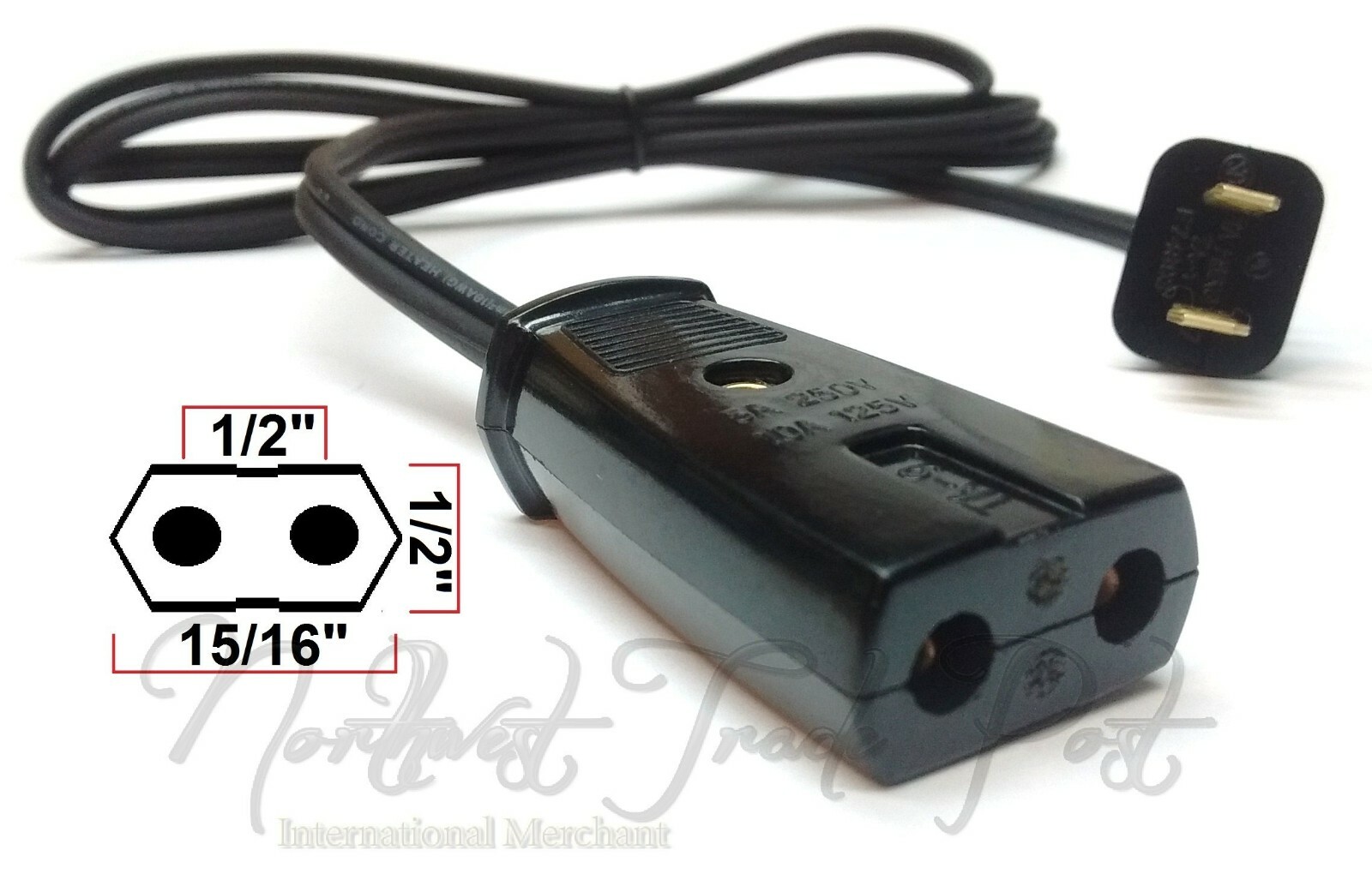 Replacement Power Cord for Vtg Universal Electric Toaster w/ 1/2" Spaced Prongs