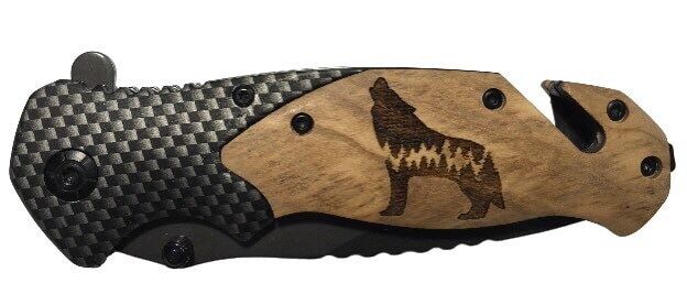 Handmade Howling standing Wolf Engraved 8" Blade Folding Pocket Knife Custom De