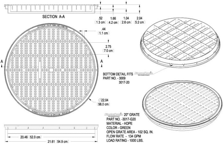 Round Drain Grate 20" for Catch Basin - Green