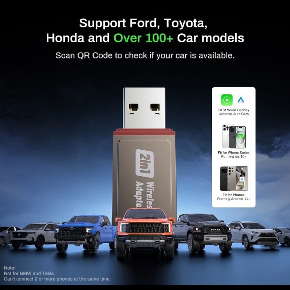 USB Wireless CarPlay Adapter For iPhone Apple Wireless Dongle Plug ＆ Play 2Pack