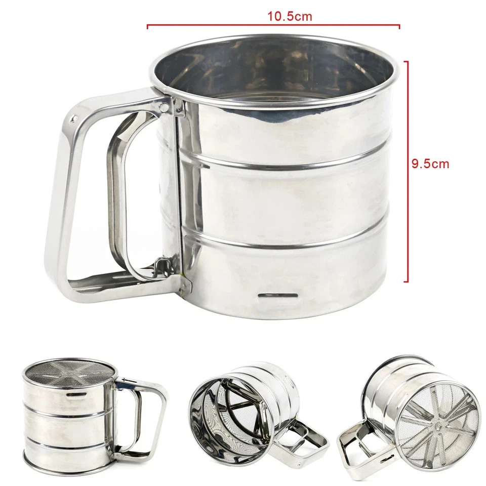 NEW Stainless Steel Sieve Cup Kitchen Tool Sifter Flour Cocoa Icing Sugar UK