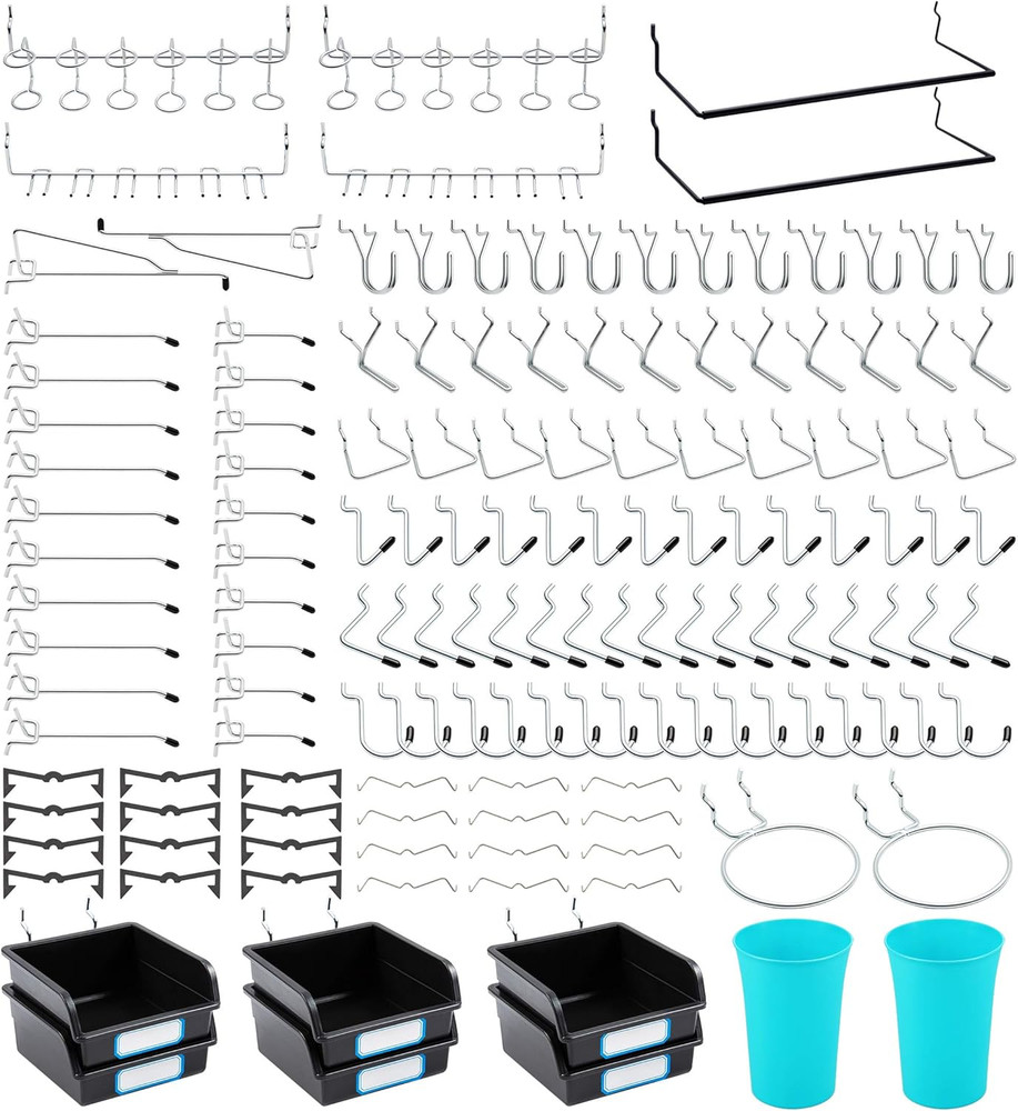 Pegboard Hooks, with Bins, Peg Locks, for Organizing Various Tools, 204 PCS, 80