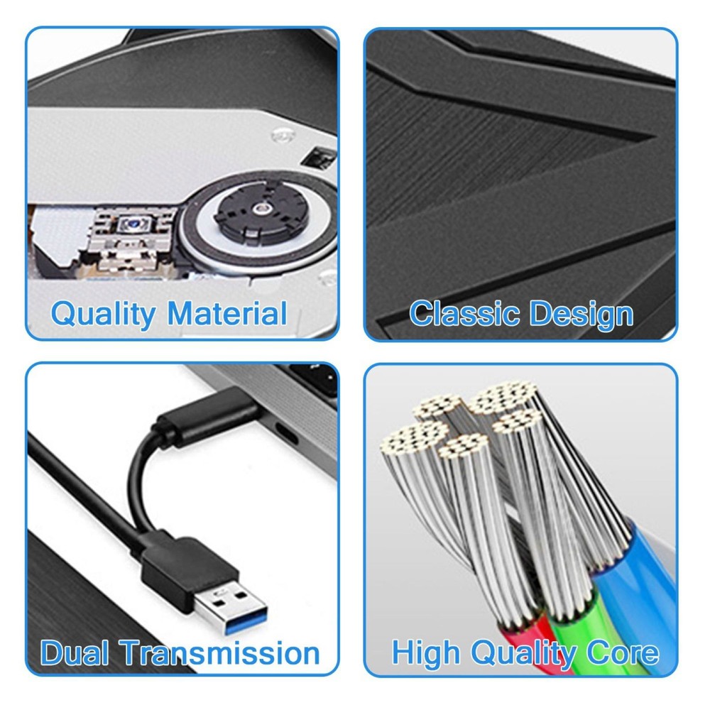 5Gbps DVD Drive USB-C&USB-A Dual Interface Drive DVD/CD/VCD Wide Compatibility