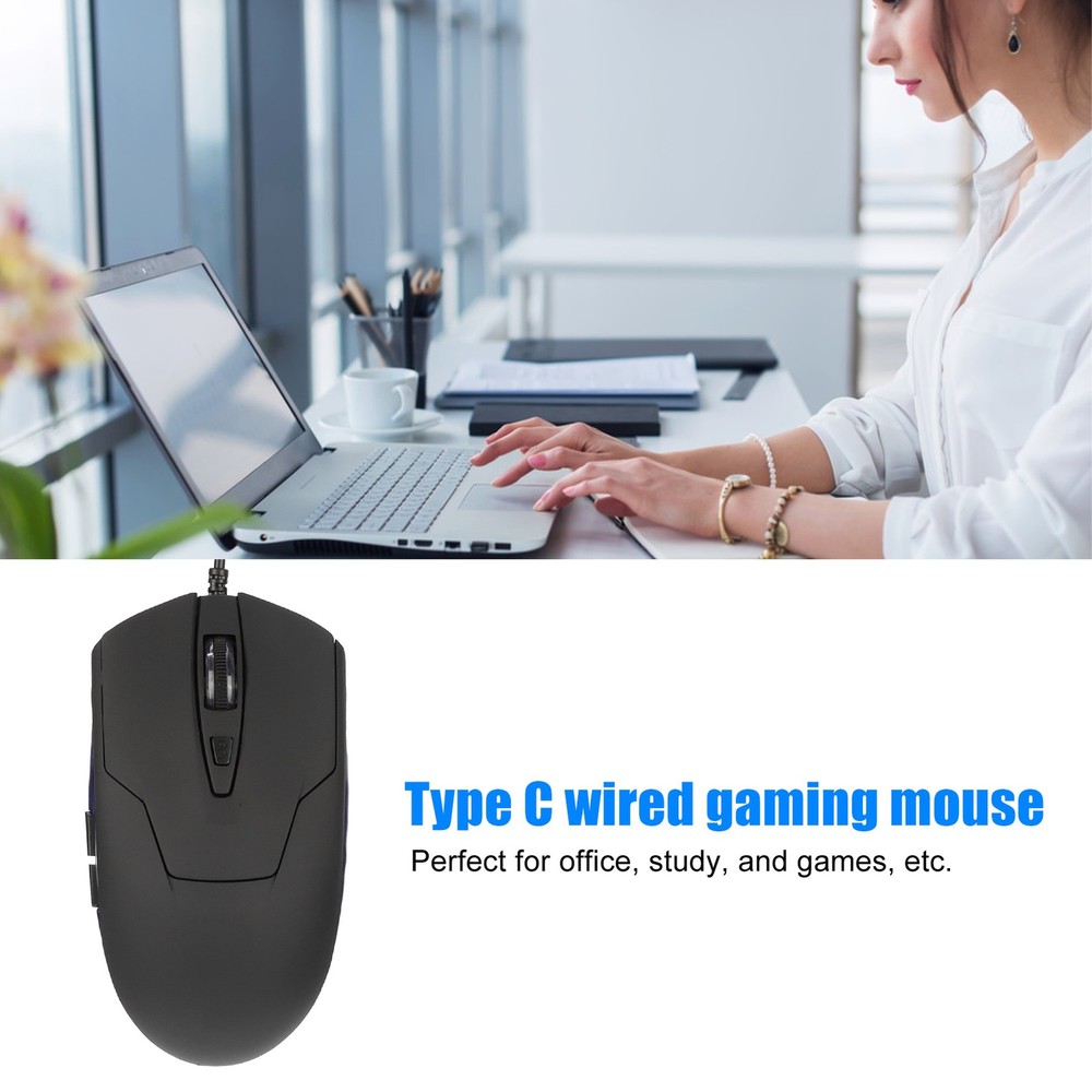 Wired Mouse Blue Backlit Type C Ergonomic Multimedia Keys Adjustable DPI Gaming