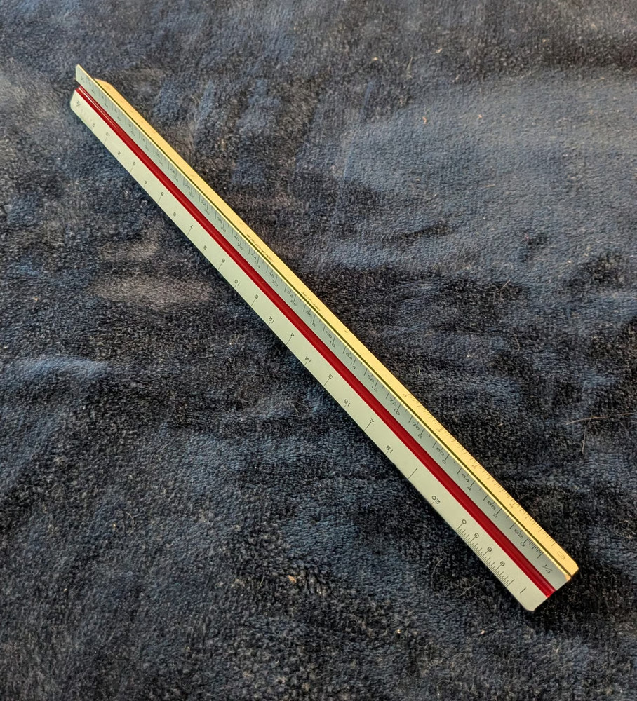 Telodyne Post 38CT-580 triangular architects scale ruler with case