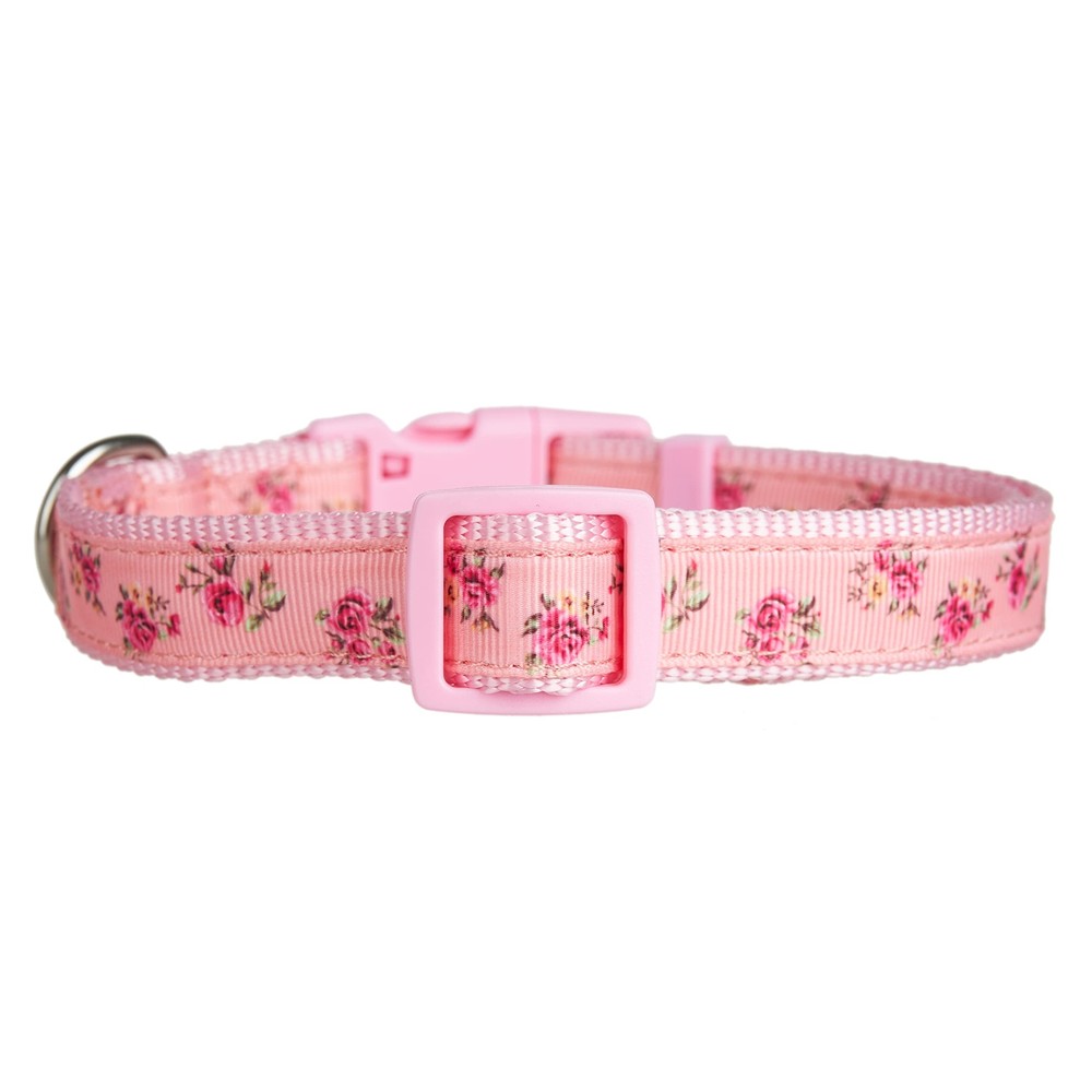 Medium Pink Flower Dog Collar Nylon & Polyester 2-Layer Durable Pet Collar