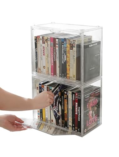 Acrylic 2-Pack DVD Storage Box, Stackable DVD Case Holder Organizer With
