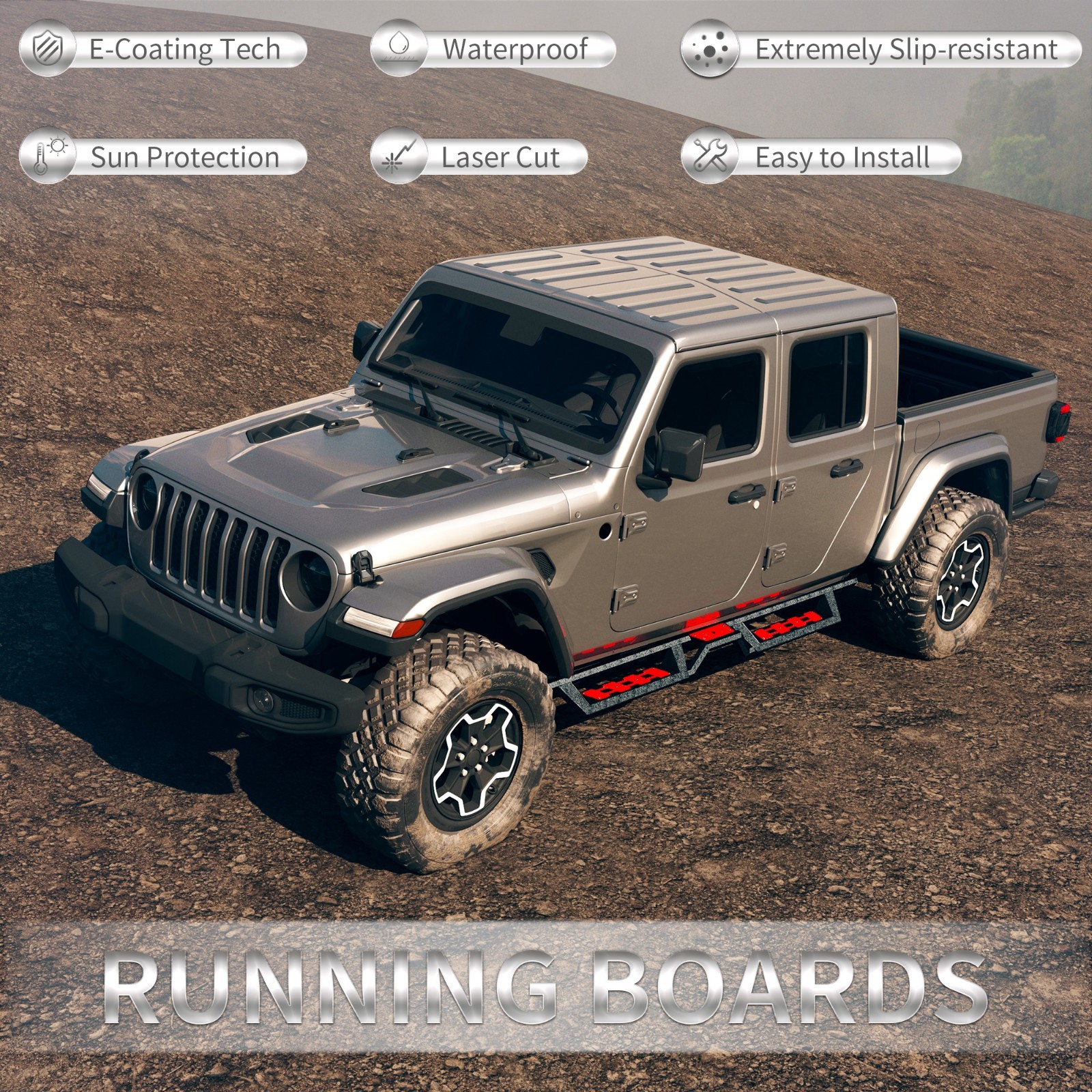 Running Boards For 2020-2025 Jeep Gladiator JT 4 Door Models ，Side Steps