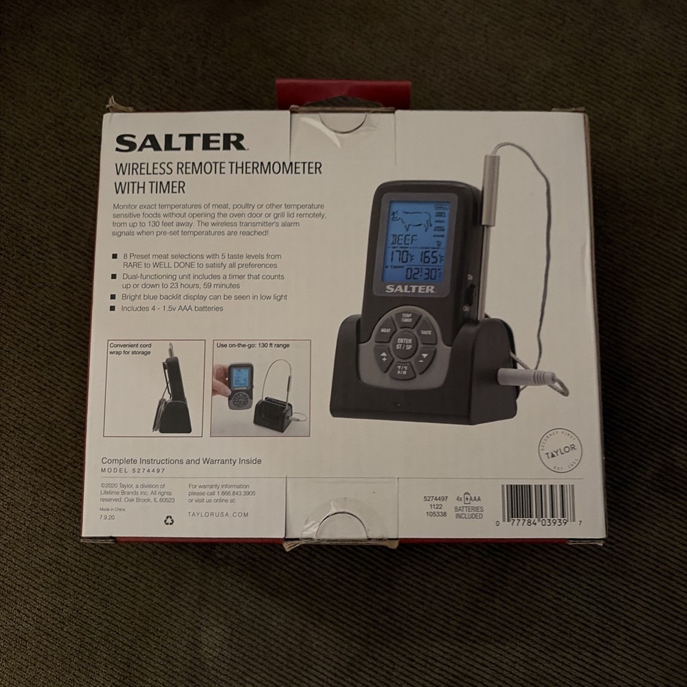 Wireless Remote Grill/Barbecue Thermometer w/Timer Model SALTER