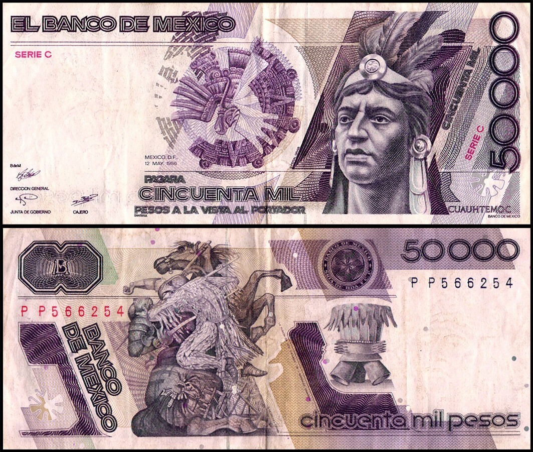 Mexico 50000 Pesos, 1986-1990, P-93, Used