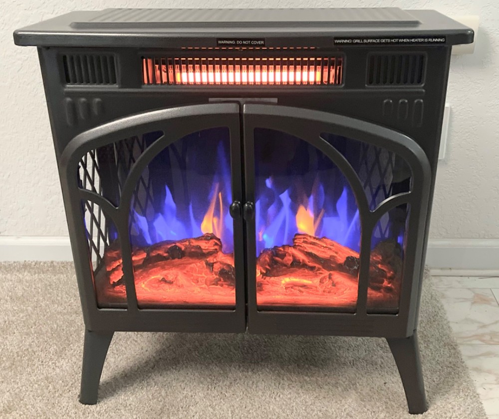 Electric Multi-Colored Flame Fireplace Heater 25" Remote Control Cathedral Style