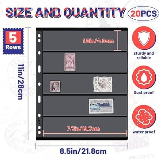 10 Sheets 5 Rows Stamp Collection Album Pages with Standard 9 Holes Binder