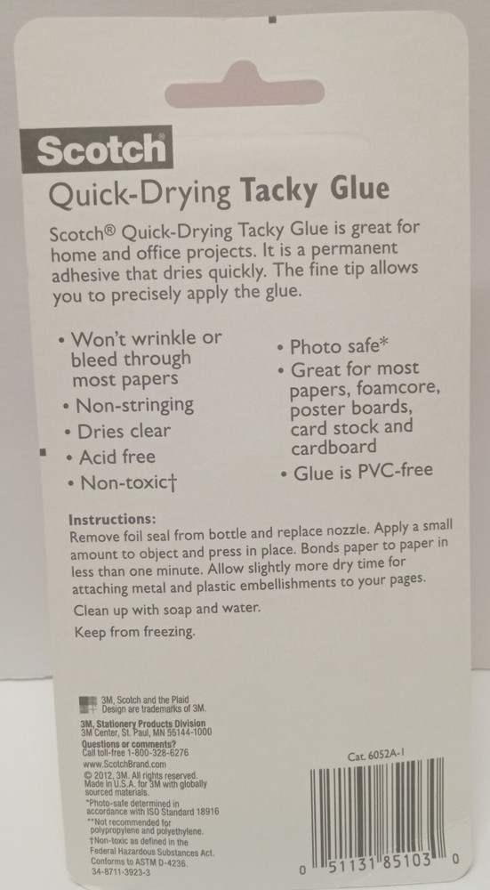 Scotch Quick-Drying Tacky Glue No-Run Formula 2oz........................2F