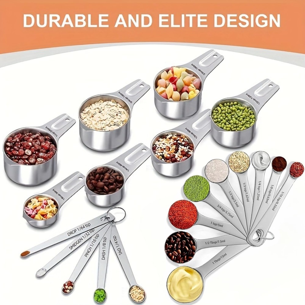 21PCS Measuring Cups and Spoons Set, Include 7 Nesting Measuring Cups, 9 Meas...