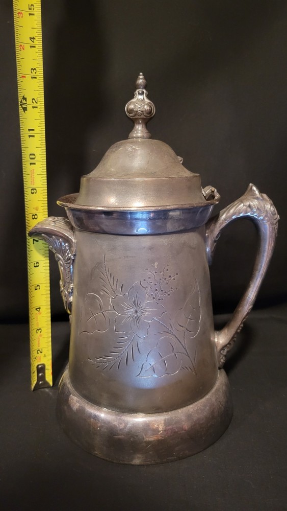 1800's Silverplate Etched Large Coffee Pot