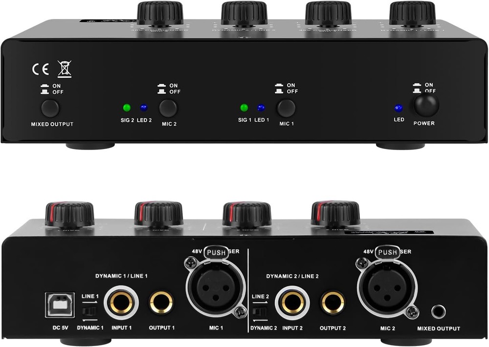 Microphone Preamp Mic Booster 4 Input Max 25db DI Box with 48V Phantom Power ...