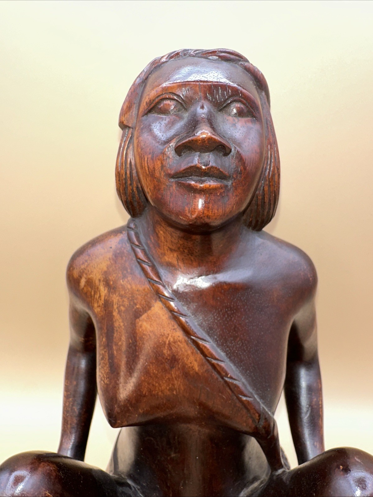 RARE!! VTG AFRICAN MAKONDE MAASAI HAND-CARVED EBONY WOOD SEATED WOMAN SCULPTURE