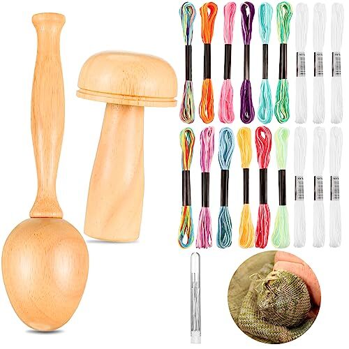 Sock Darning Kit Wood Darning Mushroom Darning Needle Thread for Adul