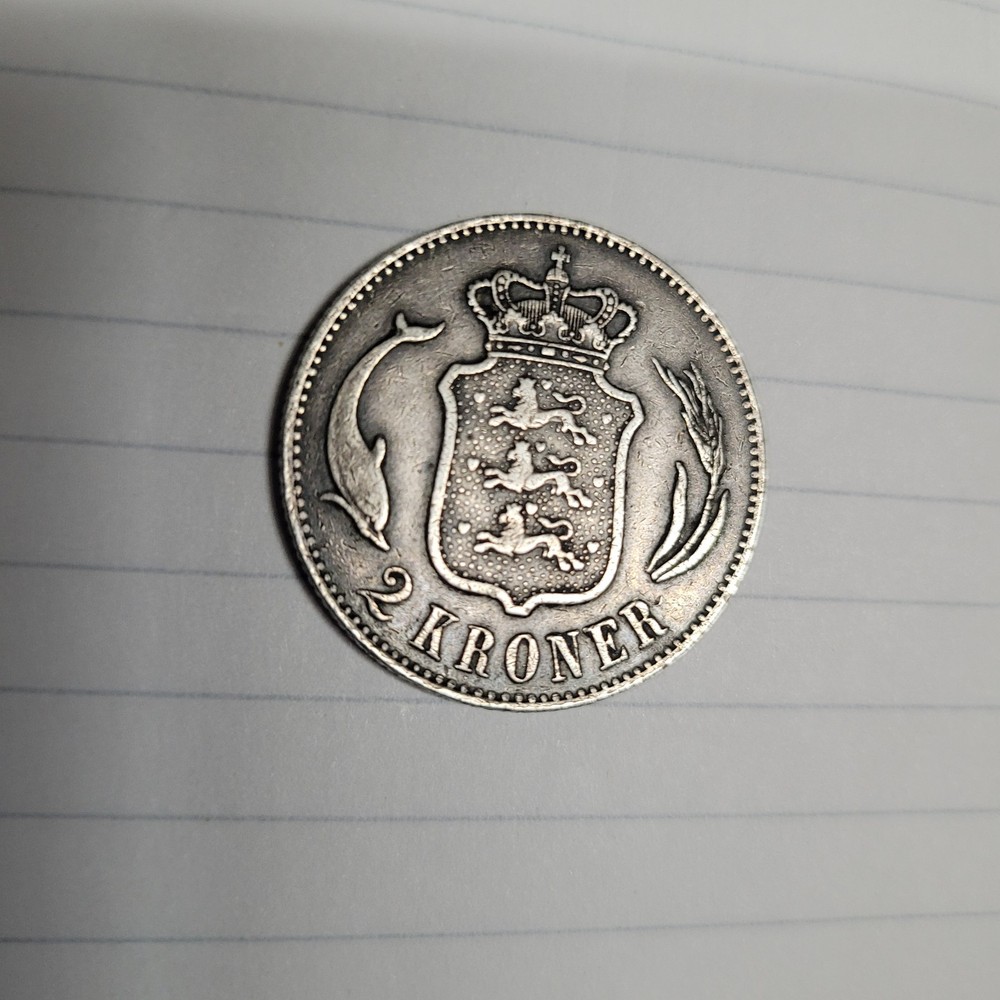1875Denmark 2 Kroner 80% Silver! Nice!