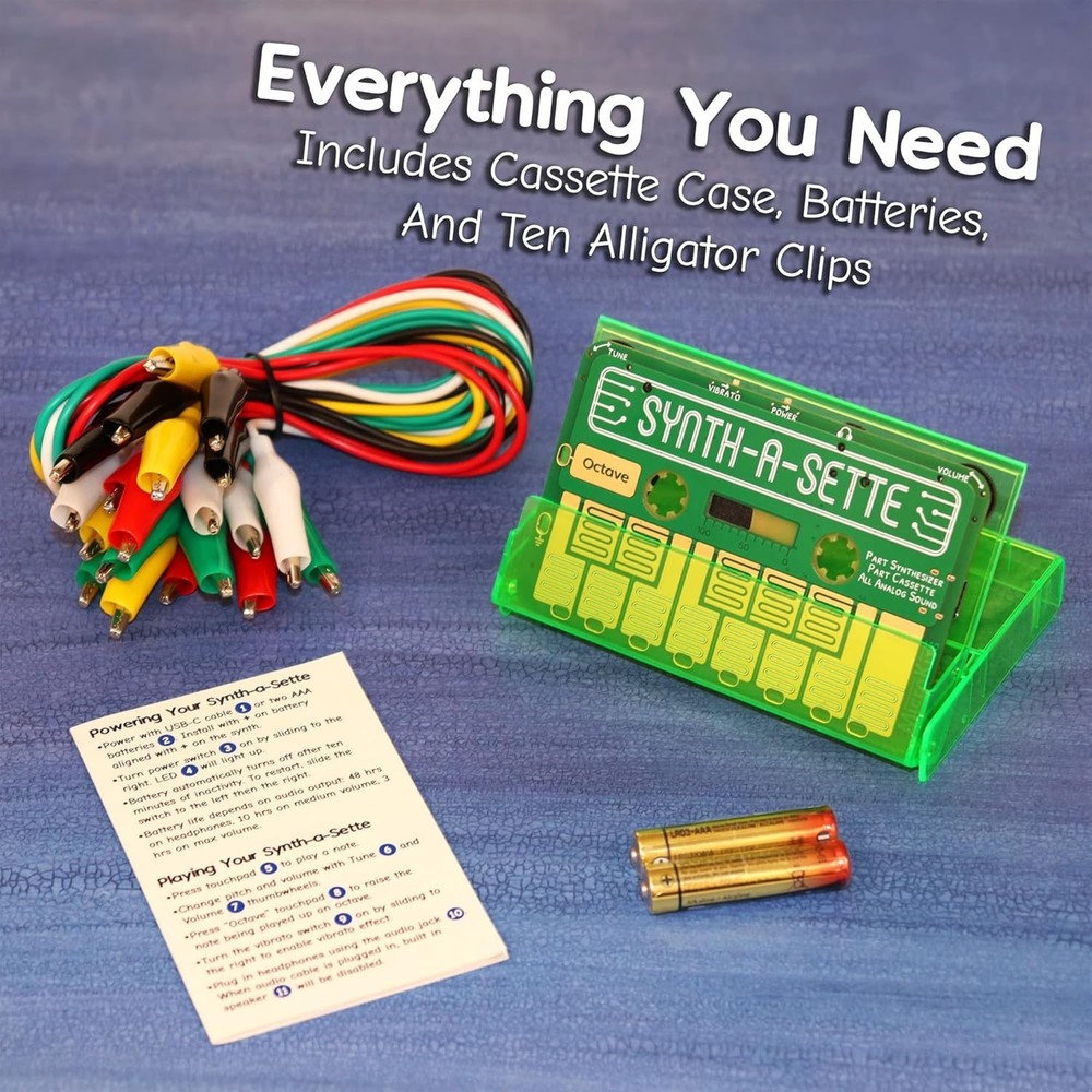Synth-a-Sette: Compact Cassette-Sized Pocket Synthesizer with Alligator Clips