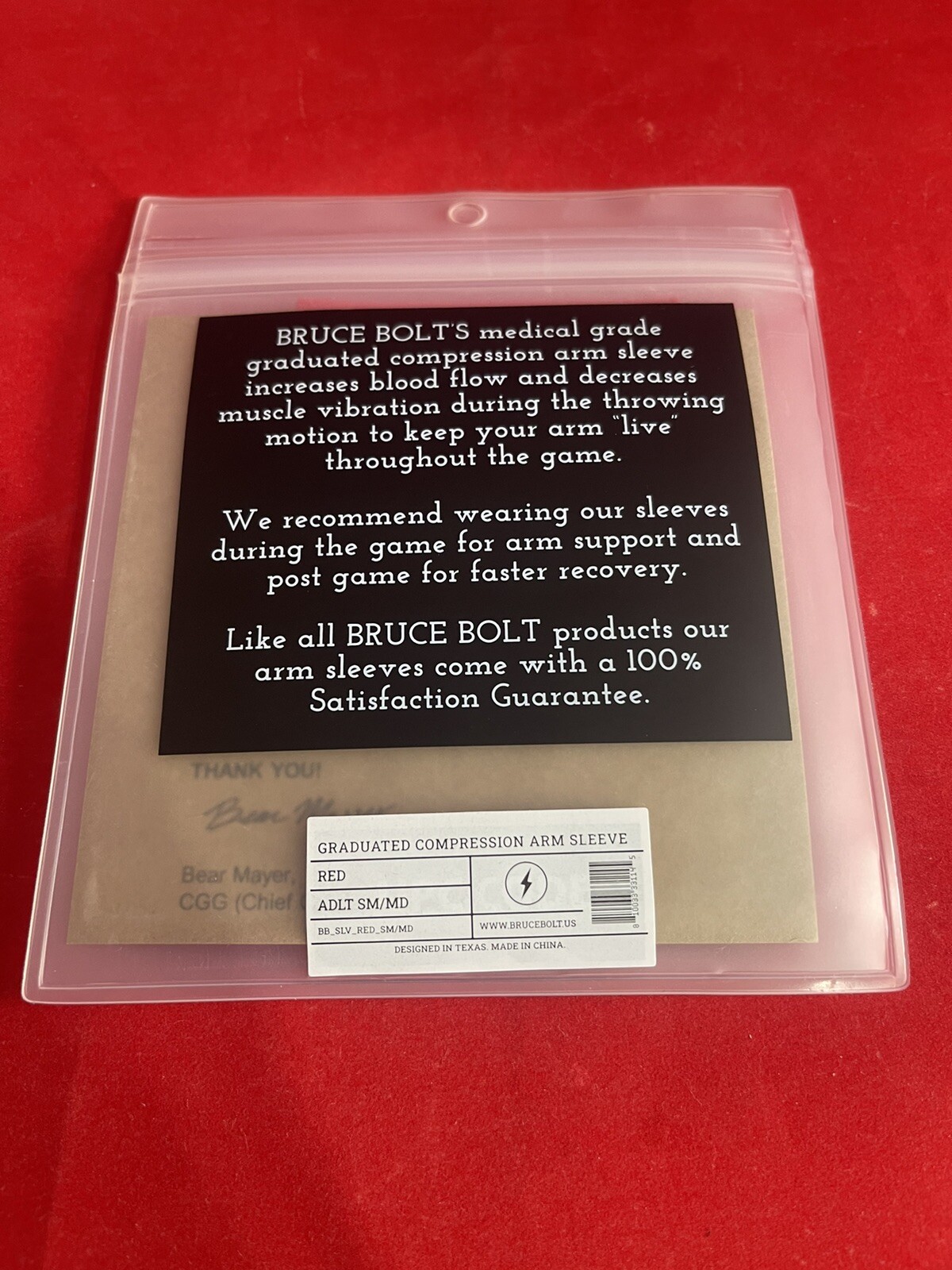 Bruce Bolt- RED- Baseball Arm Sleeve-Size: Adult (SM/MD) Older 2022 Version⚡️