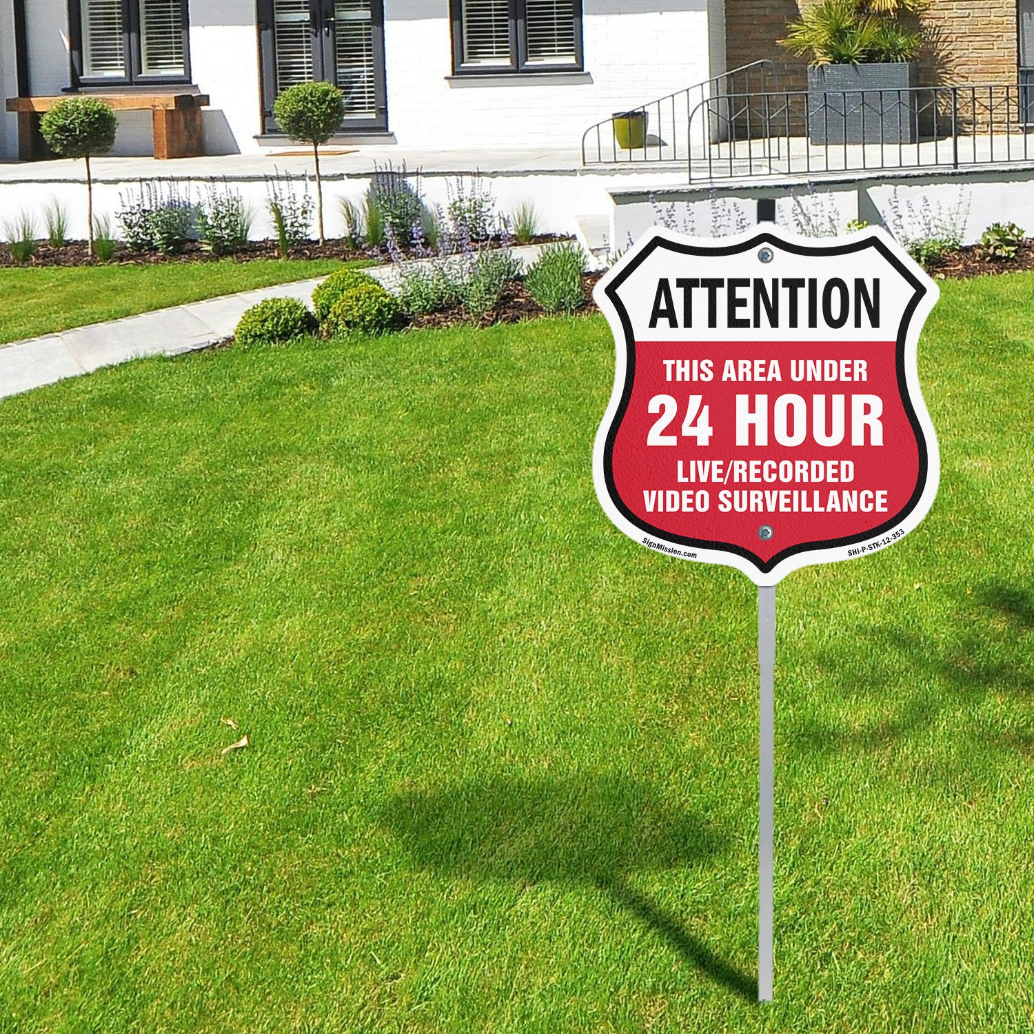 24 Hour Surveillance Shield Sign Attention This Area Und Shield Sign With Stake