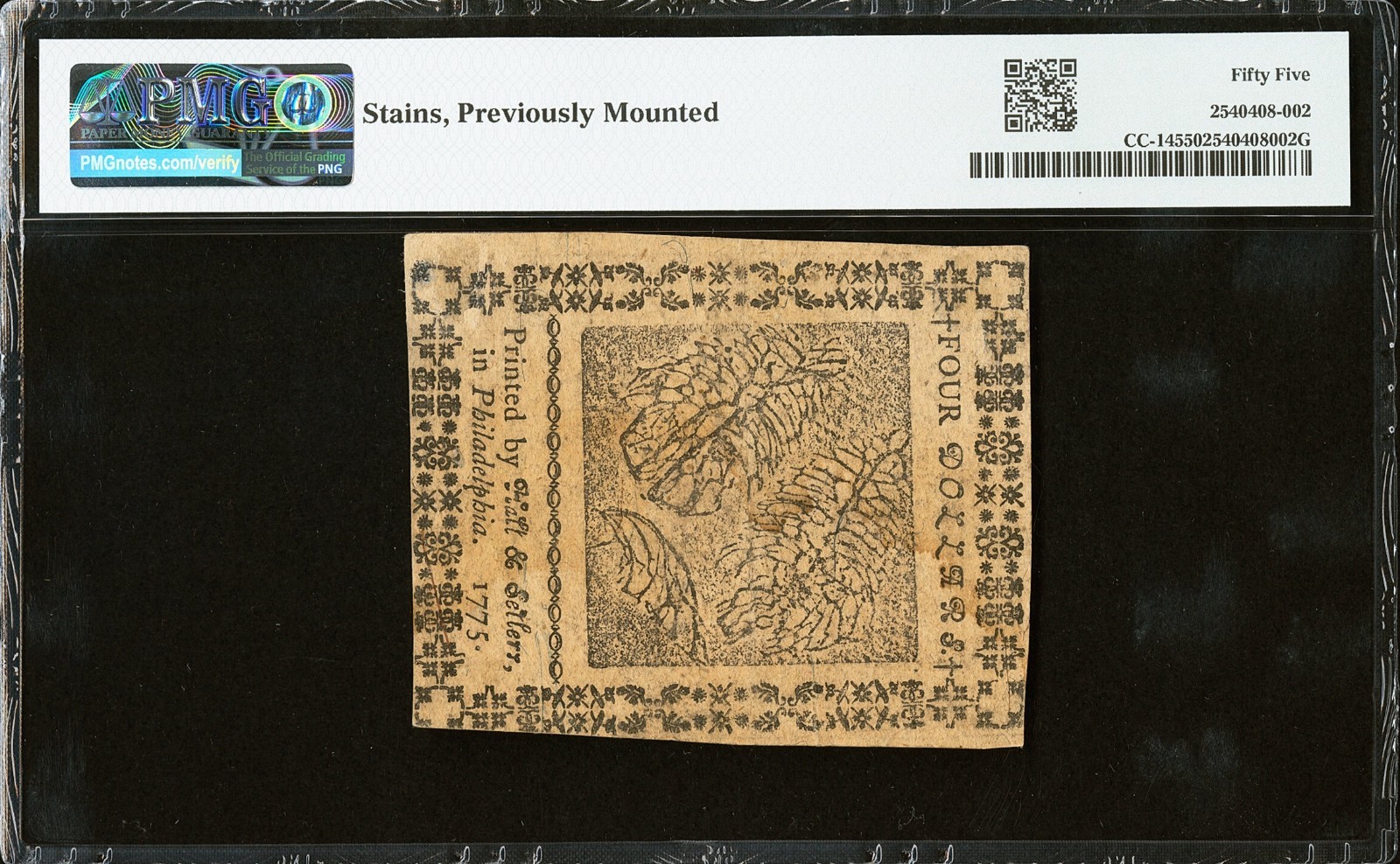 CC-14, November 29, 1775, $4 Continental Currency, PMG 55 Comments
