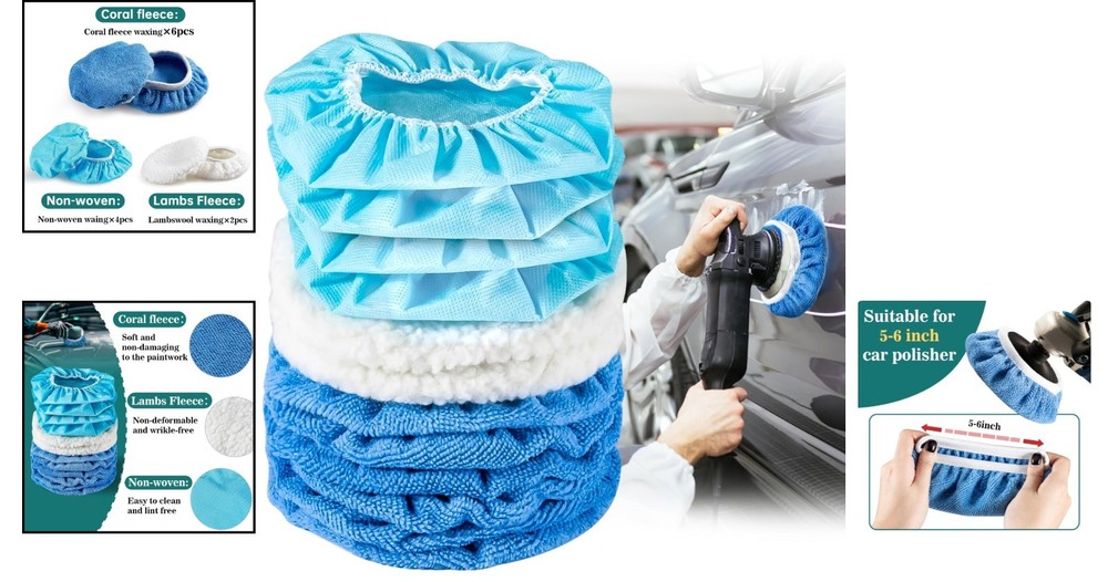Versatile 12-Pack Microfiber & Wool Buffing Pads - 5-6 Inch Car Polishing Set