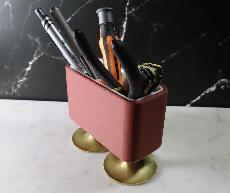 Modern Desk Organizer Solid Brass Pedestals Dual Compartment Office