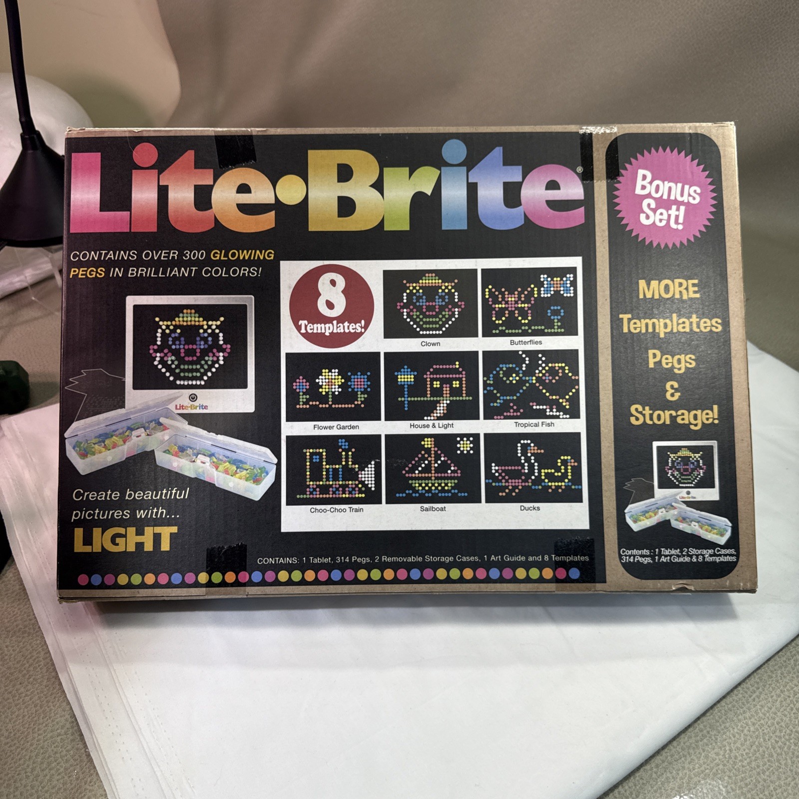 Basic Fun LITE Brite Magic Screen Light Bright 326 Pieces Bonus Set Opened Box