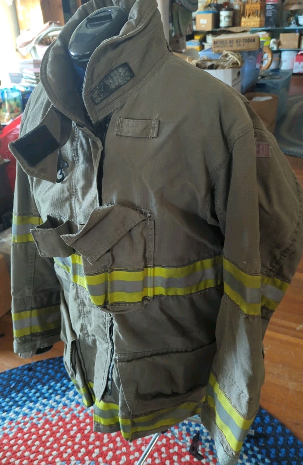 Vintage Retired Firefighter Gear Jacket FIRE COAT USED 44 x 32 Globe